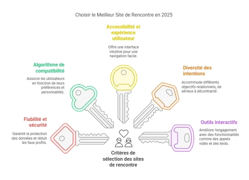 Infographie détaillant les critères essentiels pour choisir un site de rencontre efficace