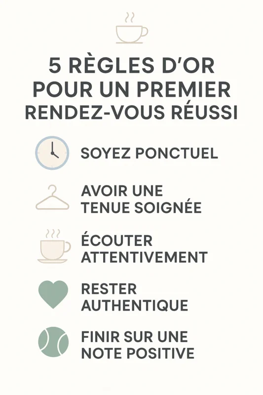 Infographie des conseils pour réussir un premier rendez-vous après une discussion en ligne