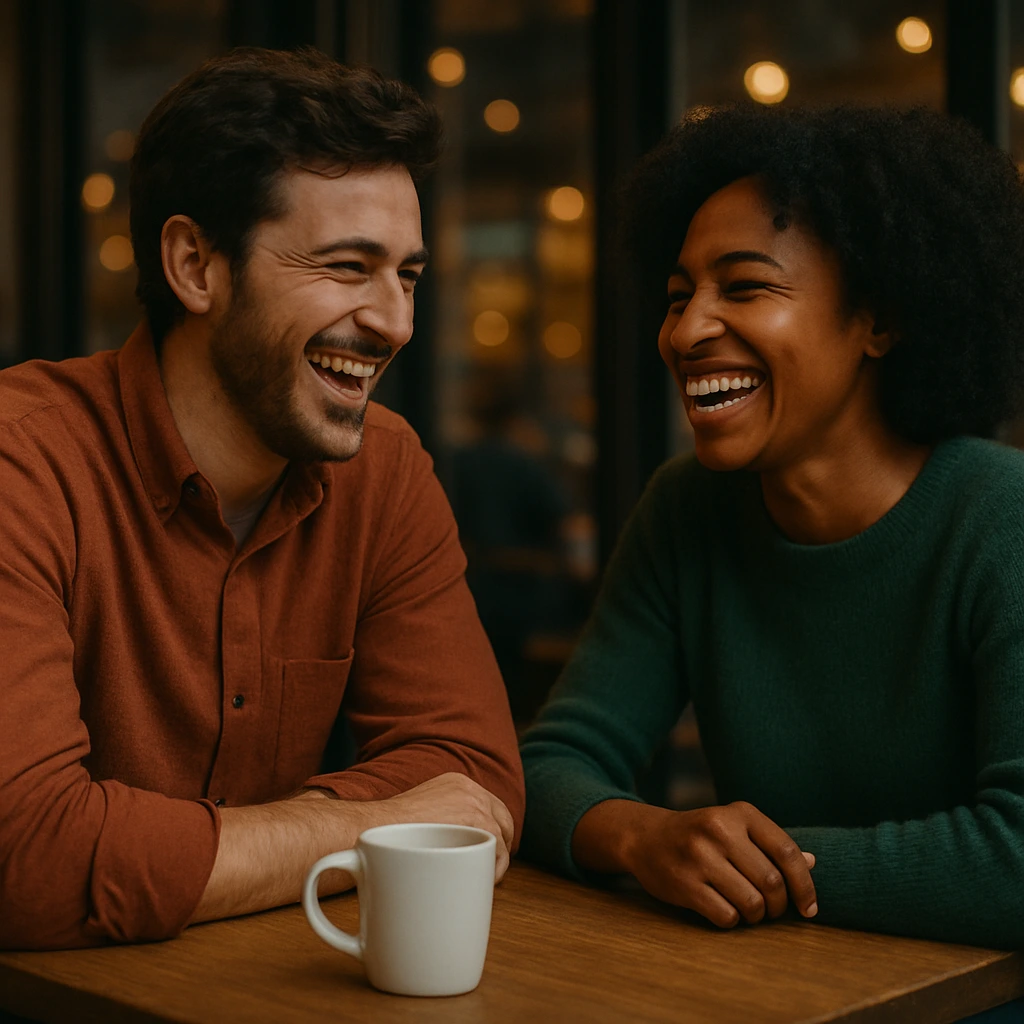 Première rencontre après discussion en ligne dans un café intimiste