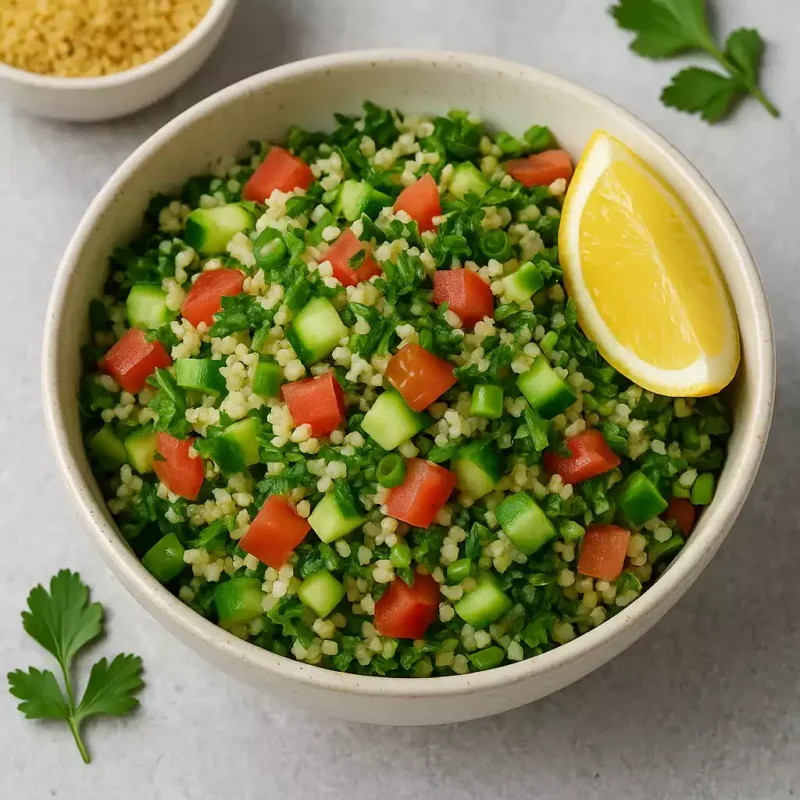 Taboulé de boulgour avec tomates, concombre, persil et citron