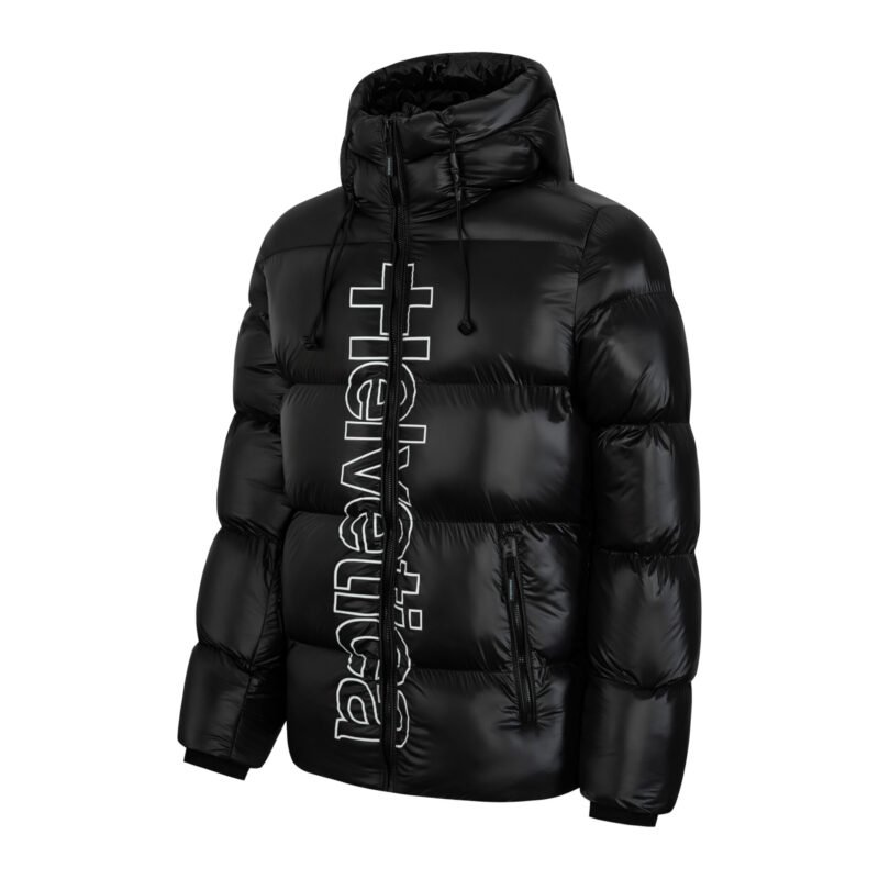 Doudoune Helvetica Silver noire avec logo vertical blanc sur le devant