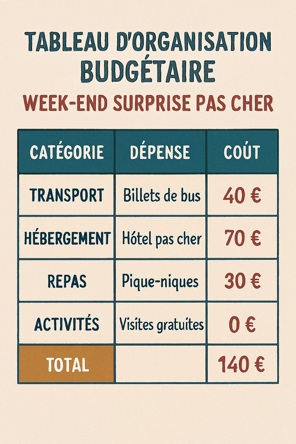 découvrez nos astuces pratiques pour organiser un week-end surprise inoubliable sans dépenser une fortune. profitez de moments magiques tout en maîtrisant votre budget.