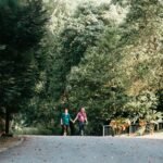 Couple de seniors se promenant dans un parc verdoyant
