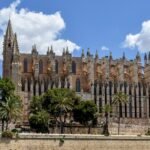 La cathédrale gothique de Palma de Majorque et ses palmiers sous un ciel bleu
